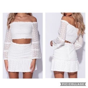 White Broderie Eyelet Cotton Crop Top & Skirt Set